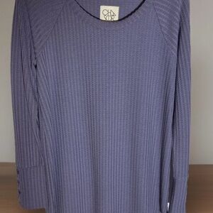 Chaser Womens Waffle Knit Thermal Tunic Top Size Large Purple Long Sleeve Shirt